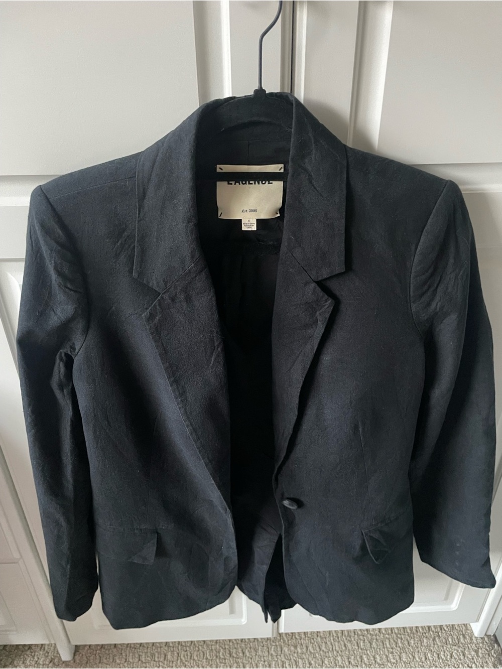 L'AGENCE Black Single-Button Linen Cotton Blazer